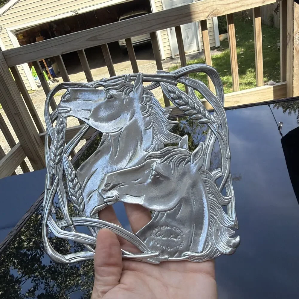 Arthur Court Aluminum 2001 Equestrian Horses with Wheat Trivet 7.75